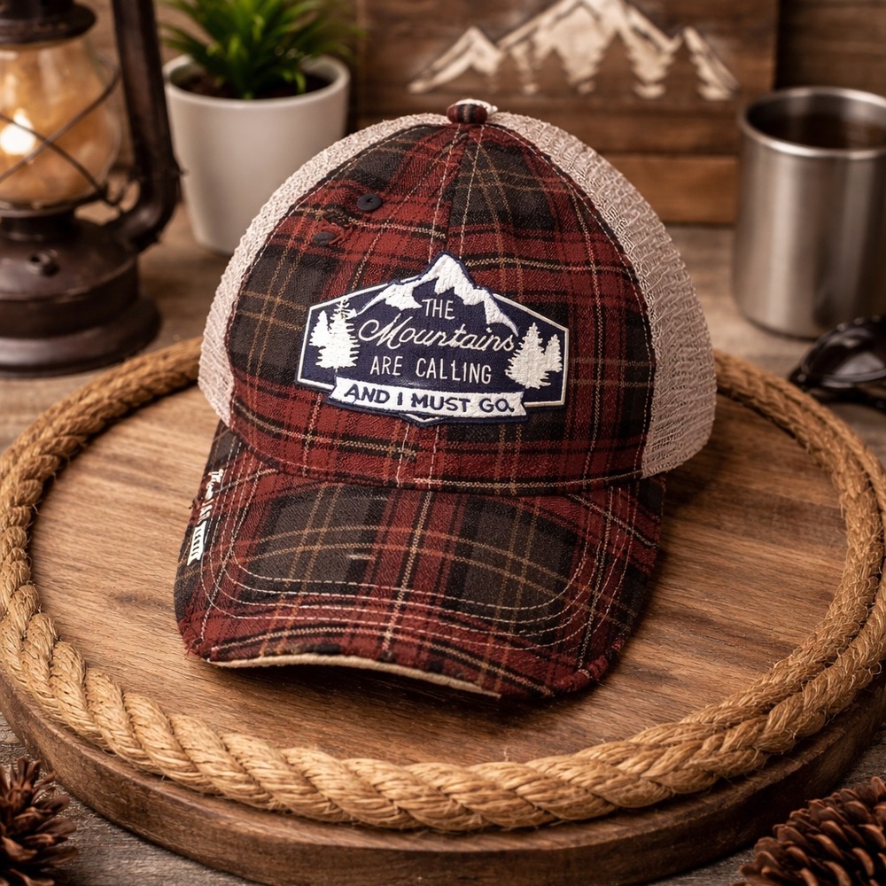 Distressed unisex flannel plaid trucker hat NWOT